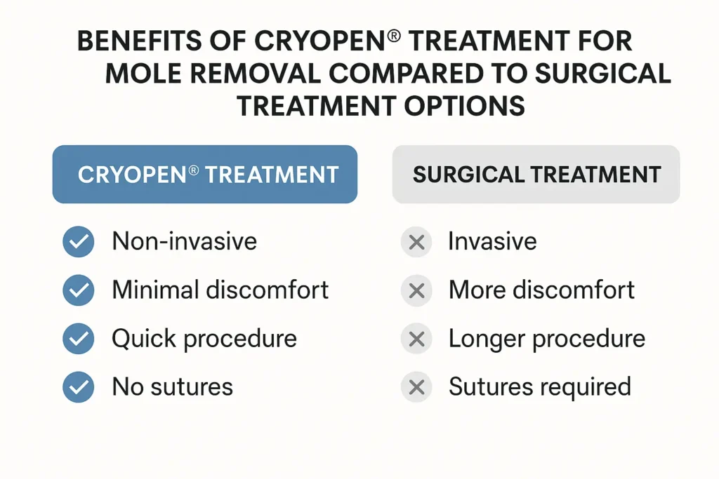 Table to show the benefits of getting moles removed Cockfosters from LA LIPO