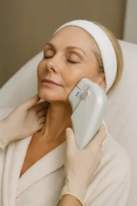 Woman receiving HIFU non surgical facelift treatment Cockfosters