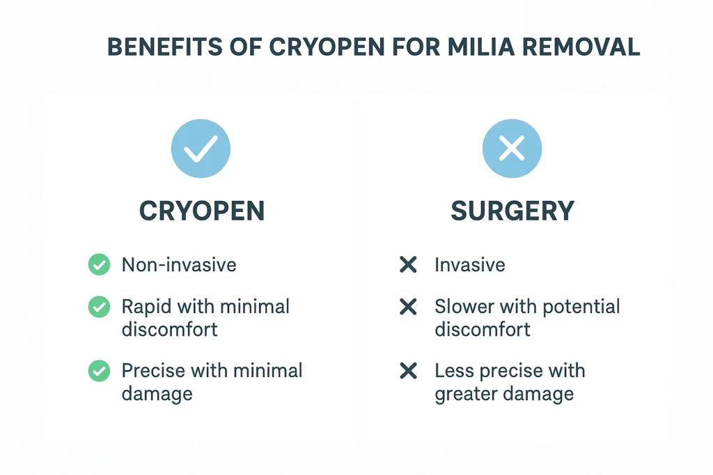 Benefits of cryopen for milia removal Cockfosters compared to surgical treatments.