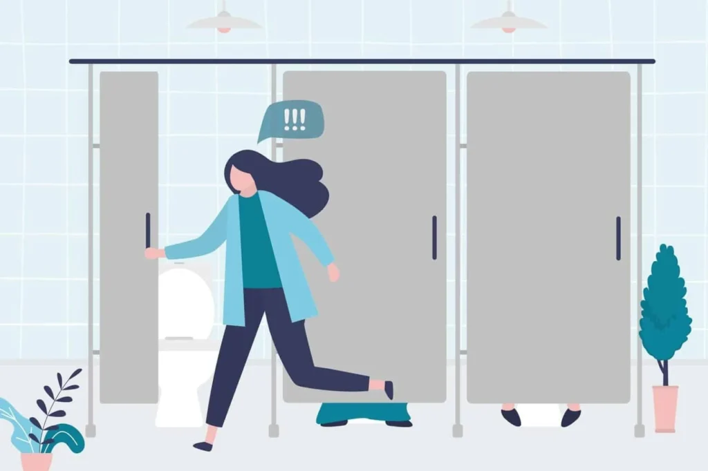 graphic of Urine incontinence Cockfosters woman running to the toilet.