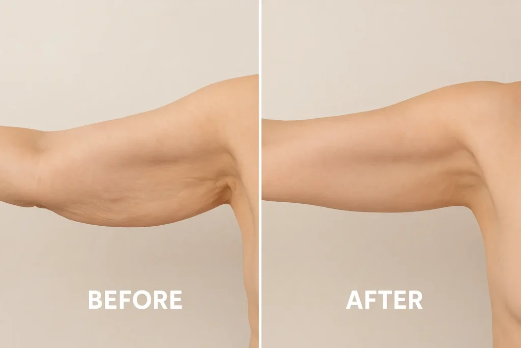 Picture of LA LIPO Cockfosters before and after results of skin tightening treatment on the upper arms.