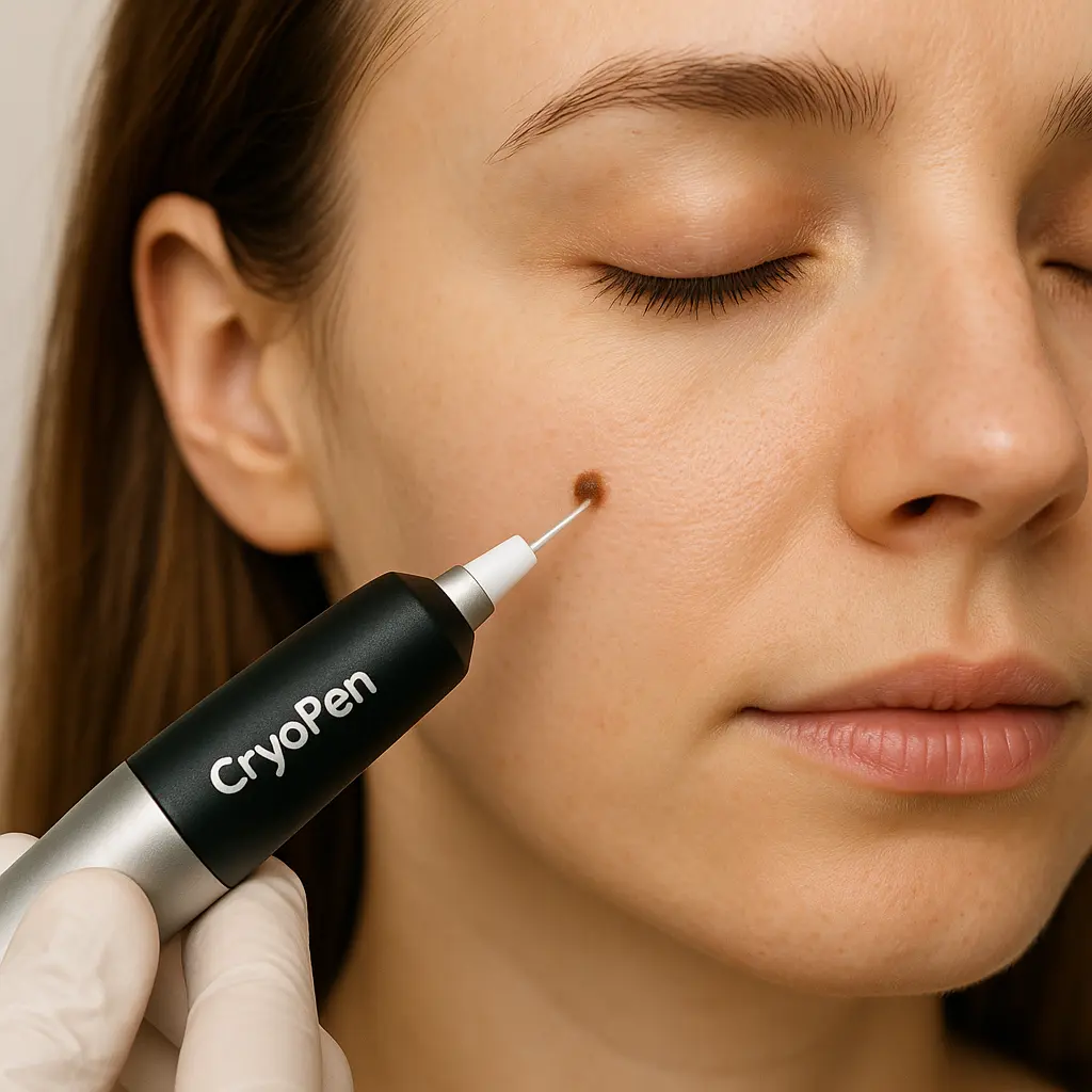 woman receiving facial mole removal Cockfosters using cryopen